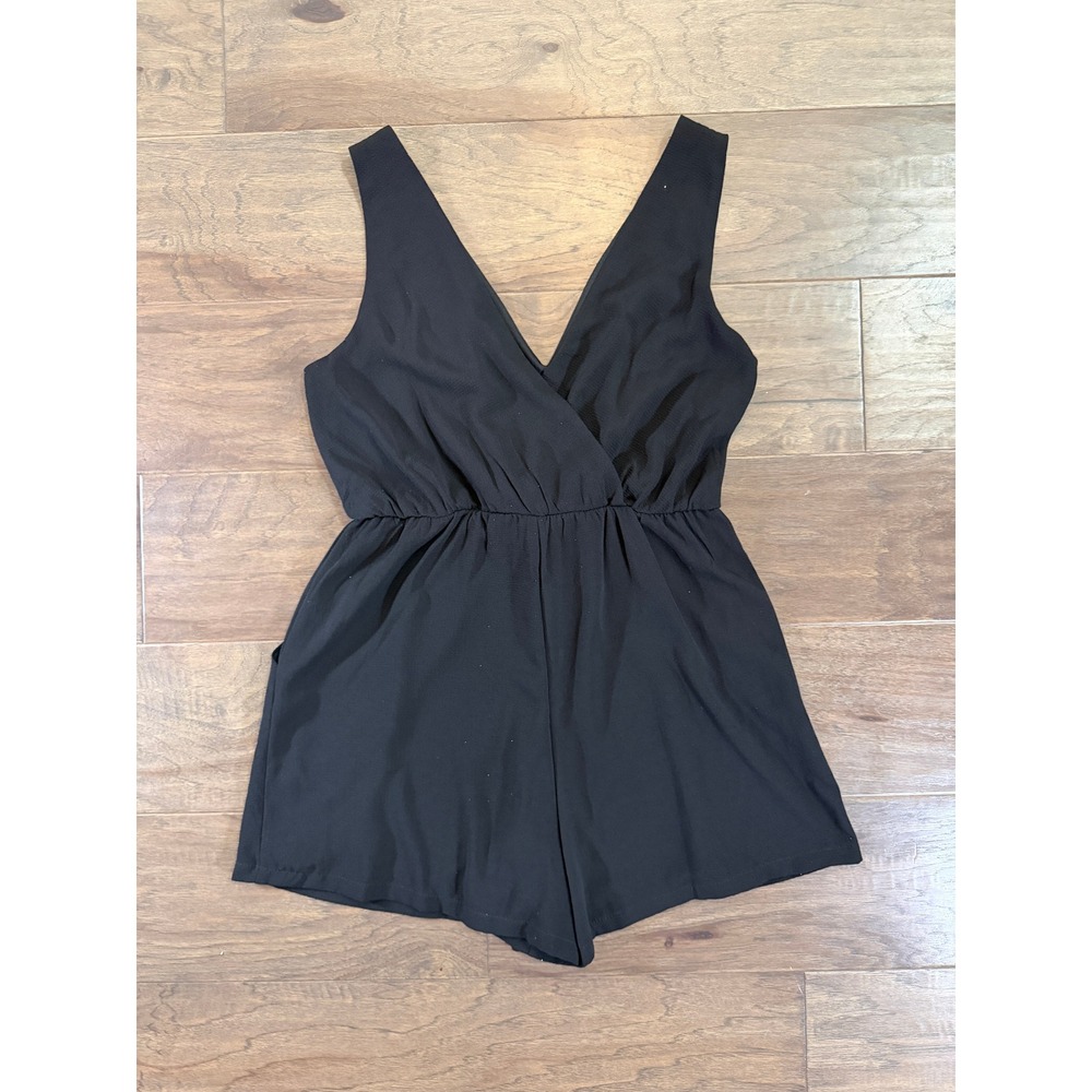 Lily Rose Womens Black Tie Front V-Neck Sleeveless Pocket Romper Small A1675U106 - Picture 4 of 7